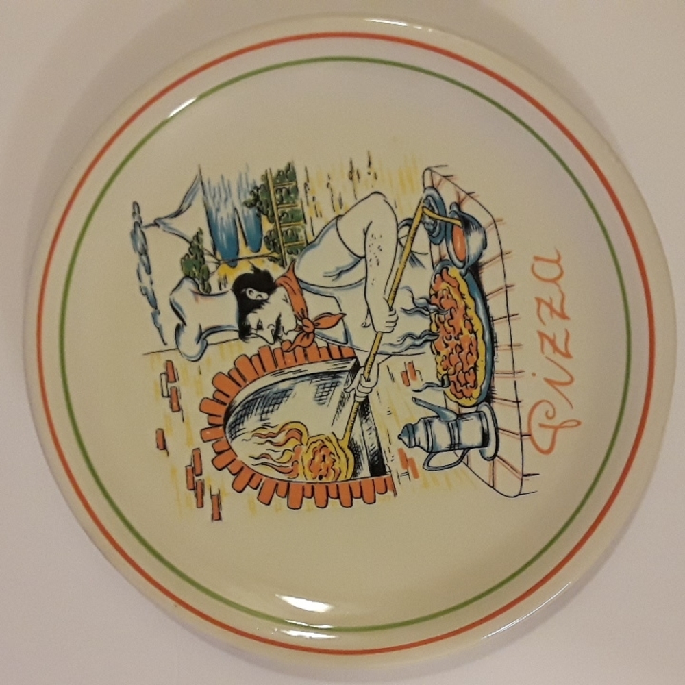 Vintage Pizza Platter, vibrant colors abt 11.5"  Italian  02-097 Underglaze